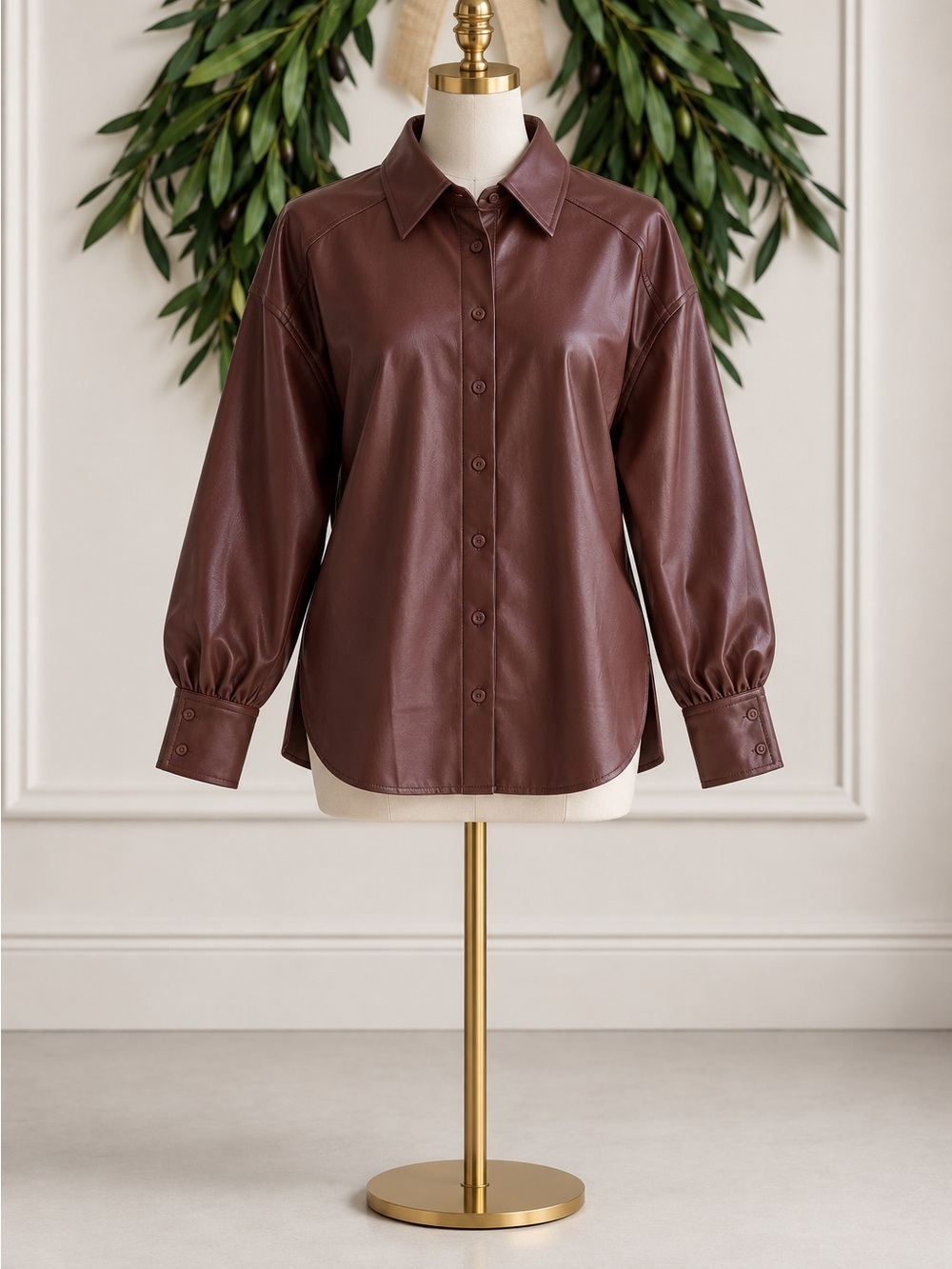 French Connection Etta Vegan Faux Leather Button Front Blouse Shacket Medium